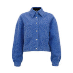 Blue Woolen Jacket Winter Lapel Short Coat Loose Outwear