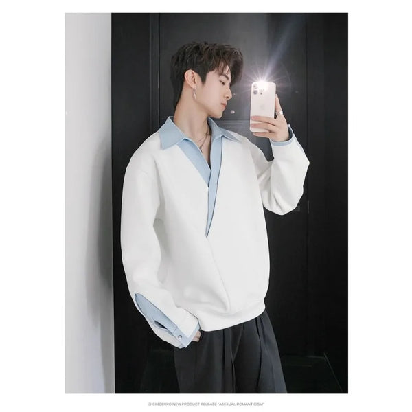 Mens Splice Shirt Long Sleeve Patchwork Designer Top Spring