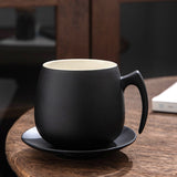 Frosted Coffee Cup Mug Milk Cup with Cup Holder Black Pottery