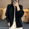 Wool Zipper Cardigan Padded Shoulder Stand Collar Women