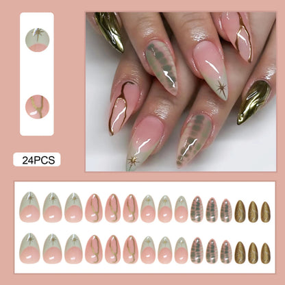 24pcs White Flower Fake Nail Tips Ins Yellow Pink Blush False Nails