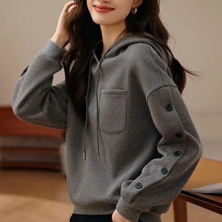 Womens Velvet Sweatshirt Oversized Structure Design Casual Fashion