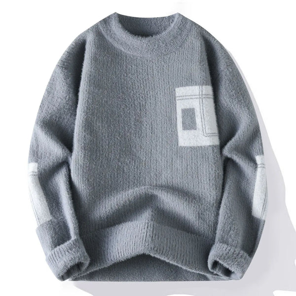 Mens Color Block Sweater Fuzzy Knit Pullover Couples Matching Winter