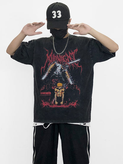 T-shirt Chainsaw Man Vintage Oversized Summer Harajuku Tops Cotton Tees - xinnzy