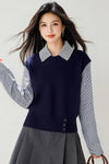 Womens Mock Layered Sweater Shirt Collar Knit Fall Top