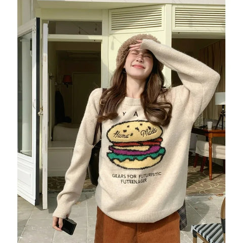 Winter Korean "O-neck Cartoon Women Sweater Y2k Sweet