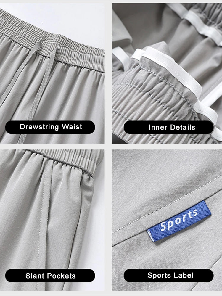 2024 Joggers Eis Seide Jogginghose Sportswear Atmungs Kühlen Kordelzug Casual Track