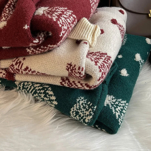 Womens Christmas Tree Sweater Red Pullover Knit Cozy Holiday Casual