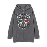 Y2K Dark Skull Skelett Zip Up Hoodie Herrenjacke