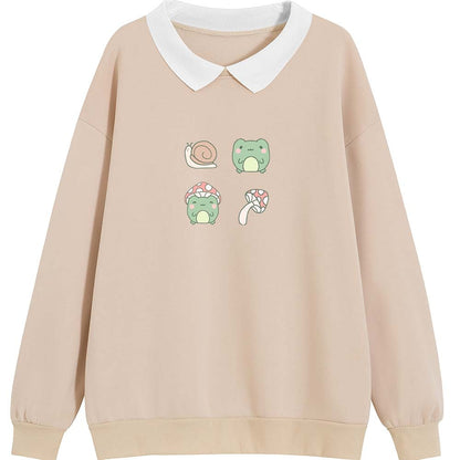 Women Sweatshirts Cartoon Printing Frog Mushroom Snail Streatwear