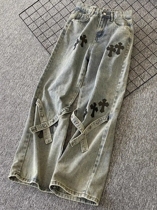 Men's Hip Hop Wide Leg Jeans High Street Loose Straight Pants