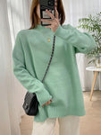 Oversized Elegance Split-Design Pullover Sweater for Women's Fall-Winter Wardrobe