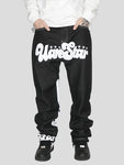 Women's Vintage High Street Baggy Jeans with Letter Print High-Waisted Hip Hop Style