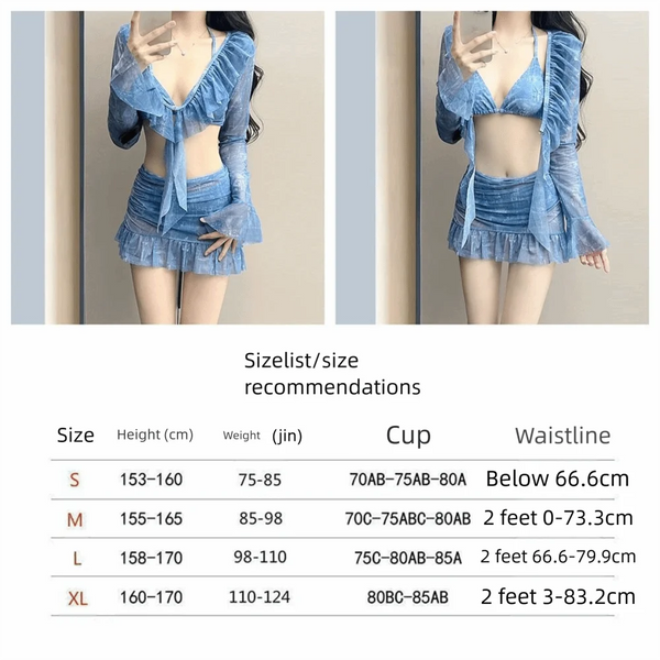 Four Piece Halter Bikini Long Sleeve Rash Guard Split Swimwear
