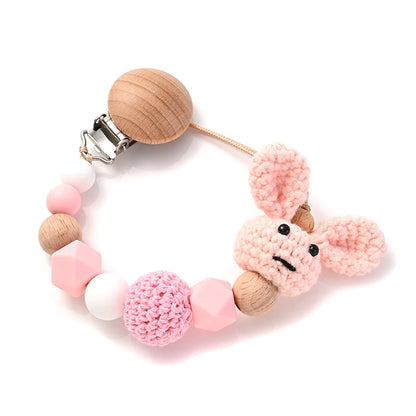 Wooden Pacifier Clip Rabbit Teething Chain BPA Free