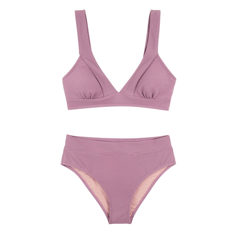 Bikini-Set, Badeanzug für Damen, einfarbig, rosa, sexy