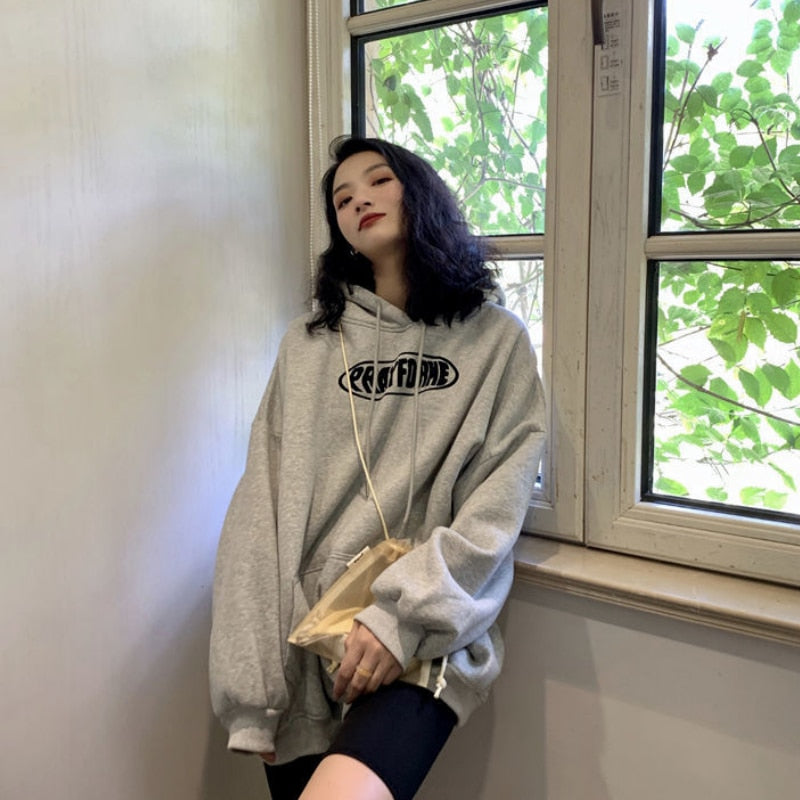 Hoodie Vintage Cat Letter Printing Long Sleeves Casual  Oversize