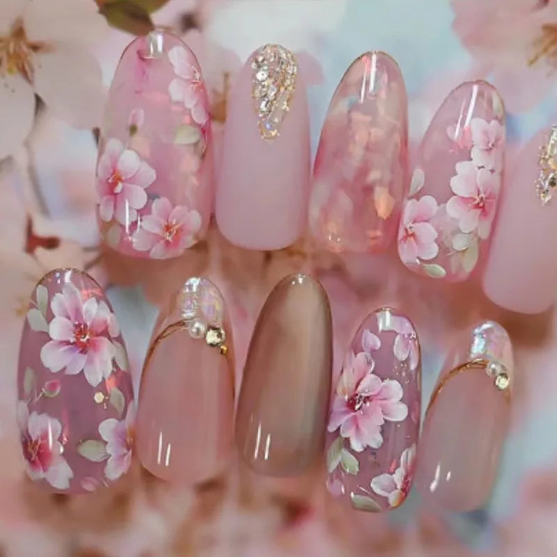 Summer Floral Short Fake Nail Tips