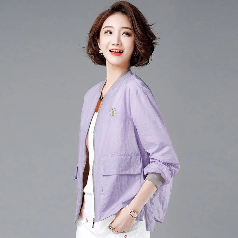 Jacket Women Daisy Embroidery Thin Casual Outerwear