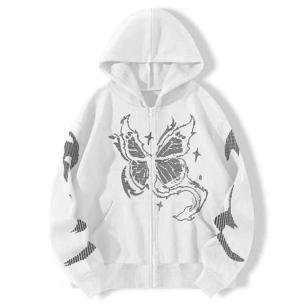 Y2K Gothic Butterfly Zip Hoodie Women Oversize Harajuku Streetwear