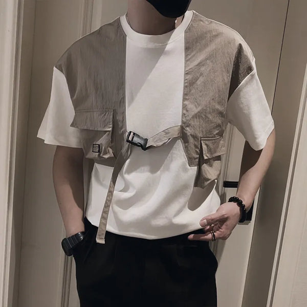 Mens Multi Pocket Tshirt Workwear Style Short Sleeve Streetwear