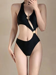 Bikini, Schwarz, Sexy, High-Waist, Einteiliger Sommerurlaub, Haute Couture Badeanzug 