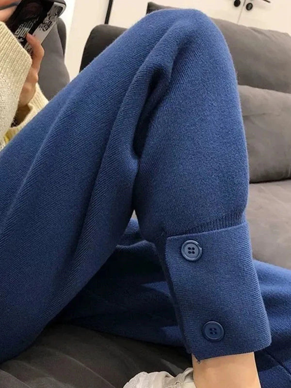 Womens Knit Harem Joggers High Waist Fleece Baggy Sweatpants Winter