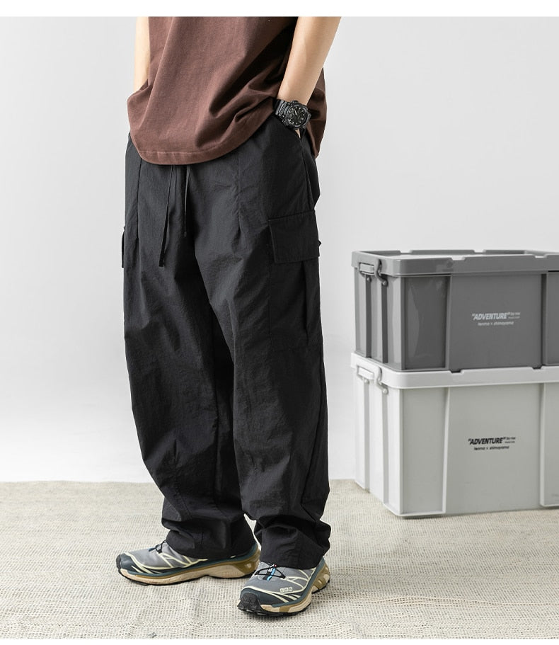 Cargo Pants Multi-Pocket Men Casual Solid Colour Baggy Wide Pants