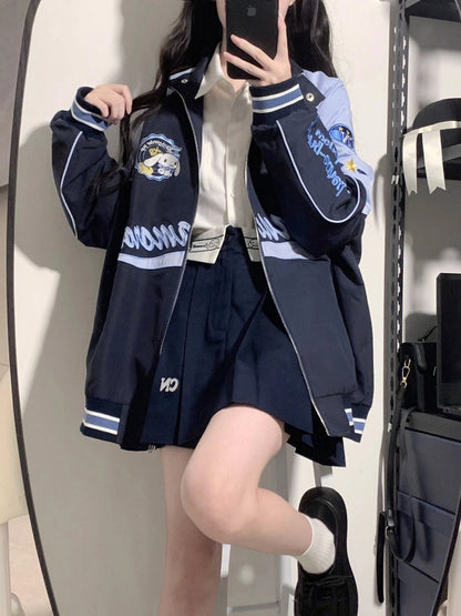 Jacket Women Vintage Streetwearr Baseball Uniform Suits Cartoon Winter