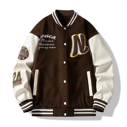 Jacket Casual Retro Print Fashion Baseball Uniform Men Streetwear