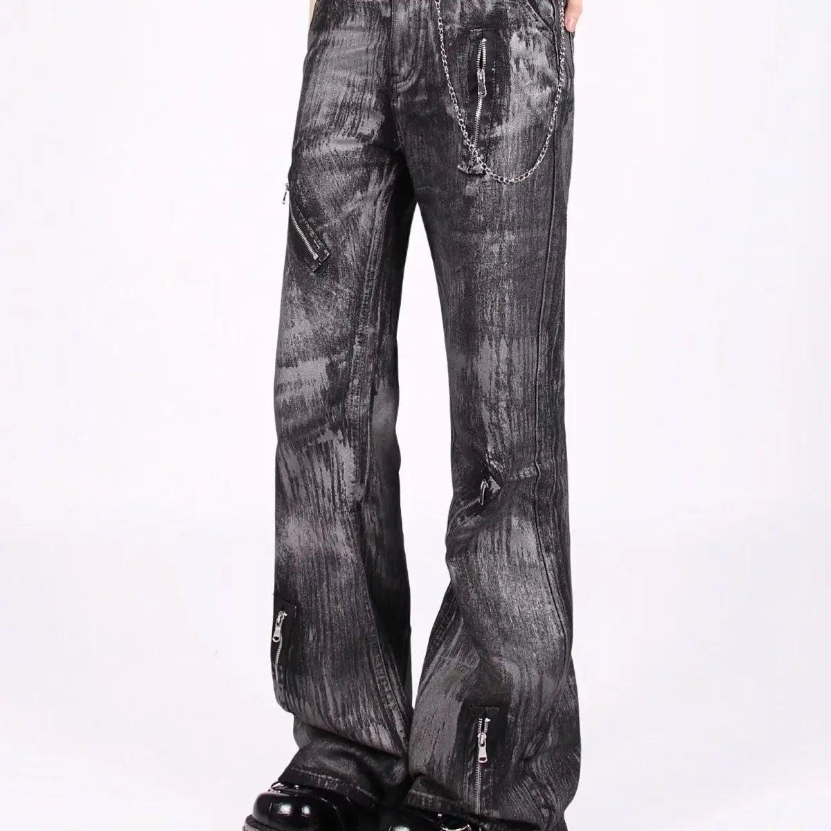 Y2K Chain Detail High-Waisted Baggy Denim Jeans