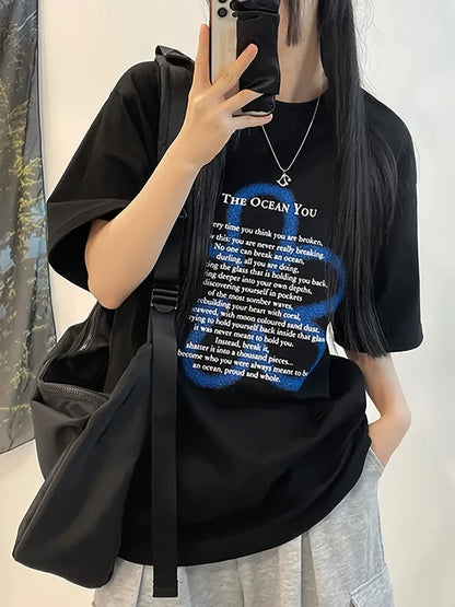 Y2k Black Letter Print T-Shirt Women Sweet & Spicy Style Summer Streetwear
