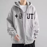 Men's Cotton Zipper Letter Print But Hoodie Oversized Streetwear