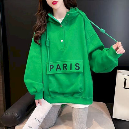 Hoodies Pullover Women Stitching Pocket