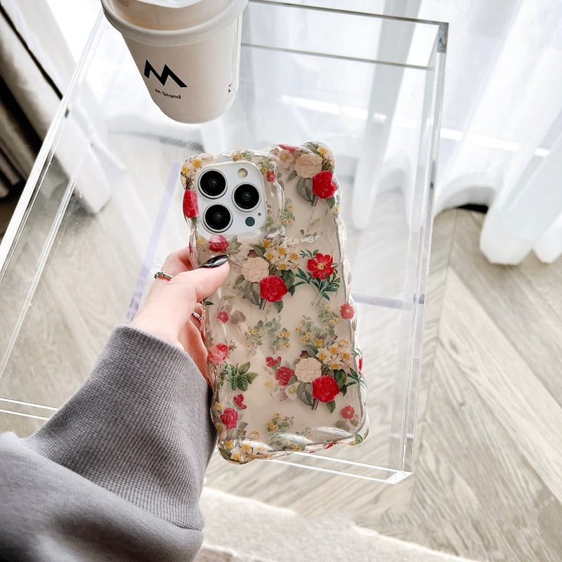 lovely floral print transparent shockproof case for iphone silicone cover