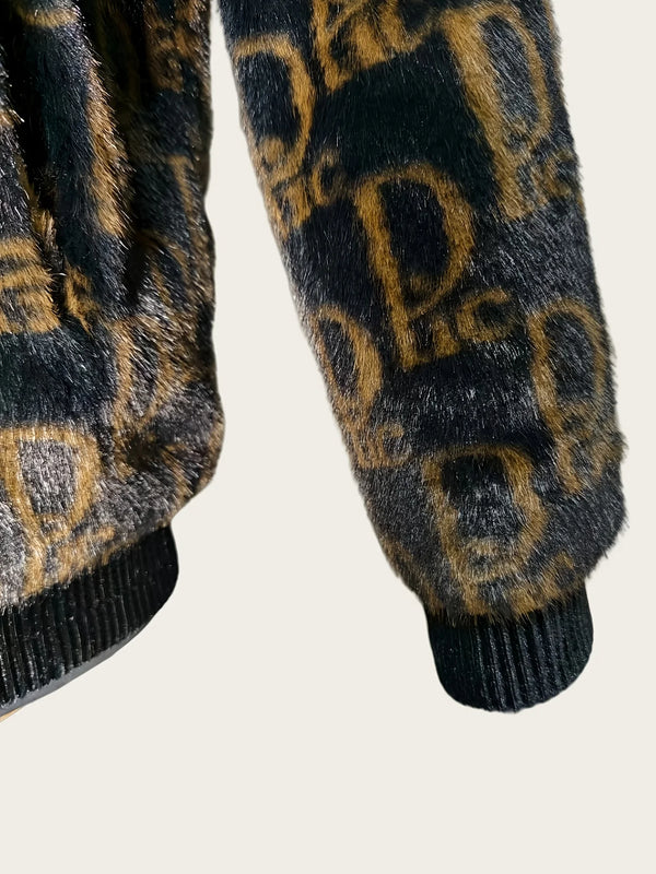 Mens Faux Fur Lapel Winter Jacket Letter Print Warm Coat