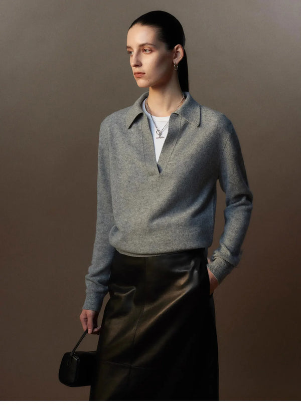 Cashmere Polo Sweater Scissors Collar Intellectual Knit