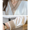 Womens White Chiffon Blouse V Neck Long Sleeve Work Casual Top