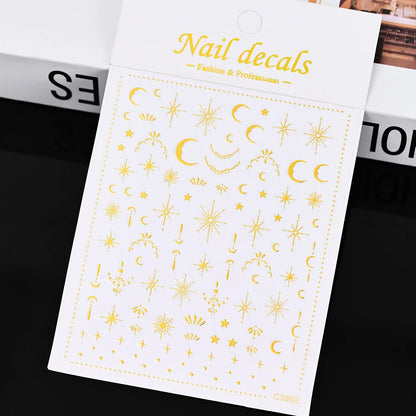 3D Gold Sun Moon Star Nail Stickers