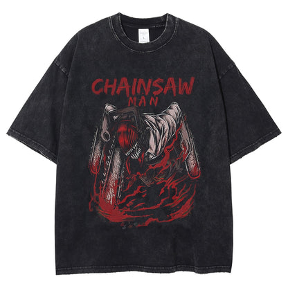 T-shirt Chainsaw Man Vintage Oversized Summer Harajuku Tops Cotton Tees - xinnzy