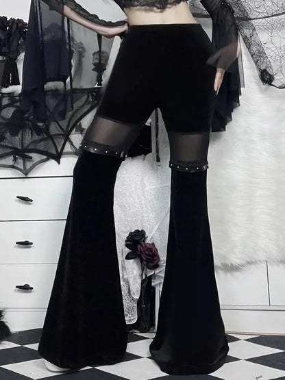 Vintage Gothic Velvet Flare Pants with Lace