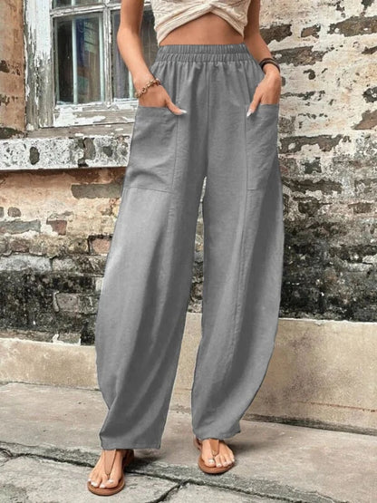 Hoch taillierte Damen-Haremshose mit Taschen, lässige Strand-Baggy-Hose