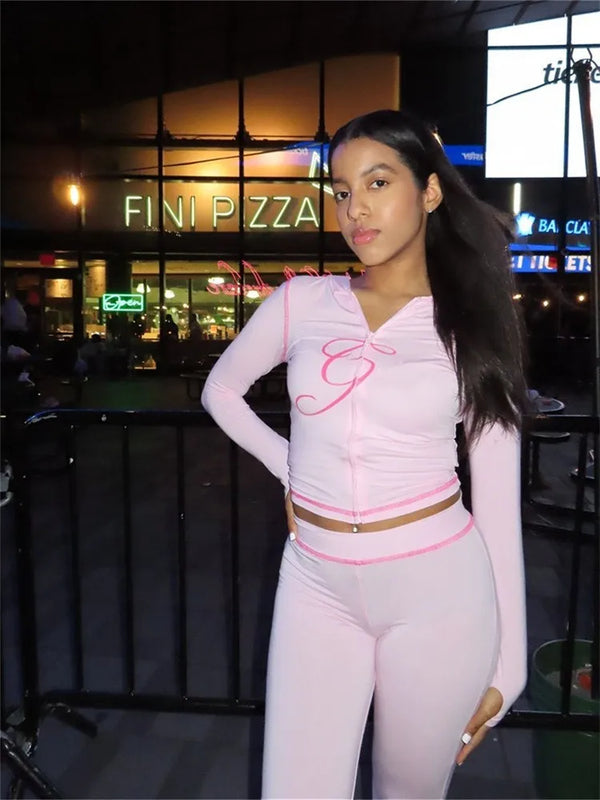 2025 Spring Women's 2 Piece Set Zipper Hoodie and Pants Streetwear