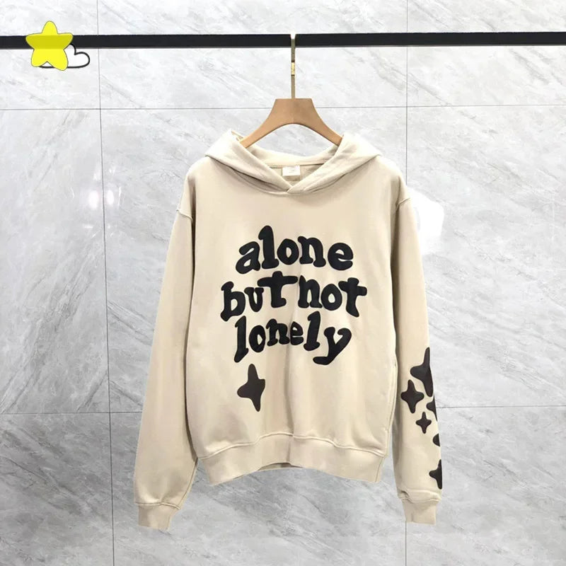 Men's Casual Foam Letters Graphic Hoodie High Quality Cotton Black Pullover