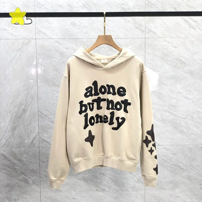 Men's Casual Foam Letters Graphic Hoodie High Quality Cotton Black Pullover