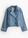 Women Denim Jacket Light Blue Turndown Collar Female Coat 2025