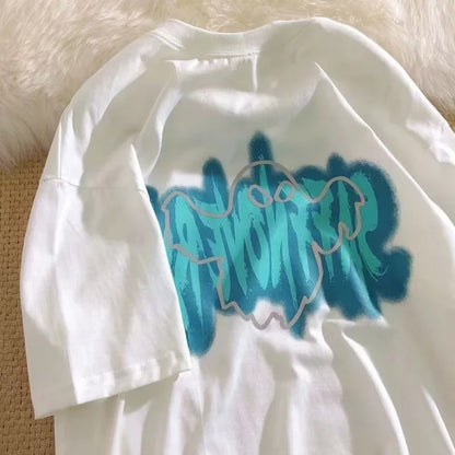 Funny Ghost Print T-Shirt Women Y2K Harajuku Grunge Streetwear Top