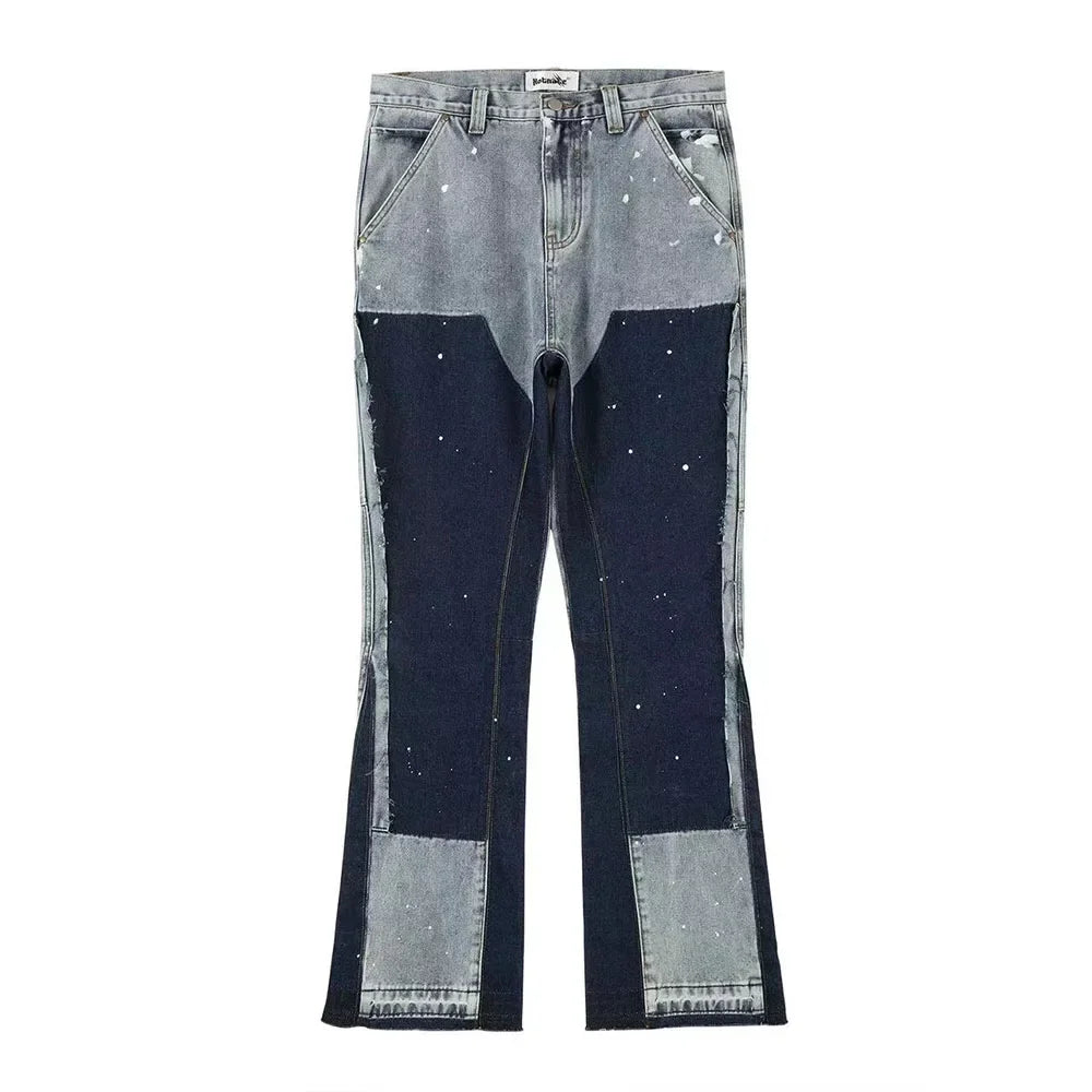 Men High Street Patchwork Flare Jeans