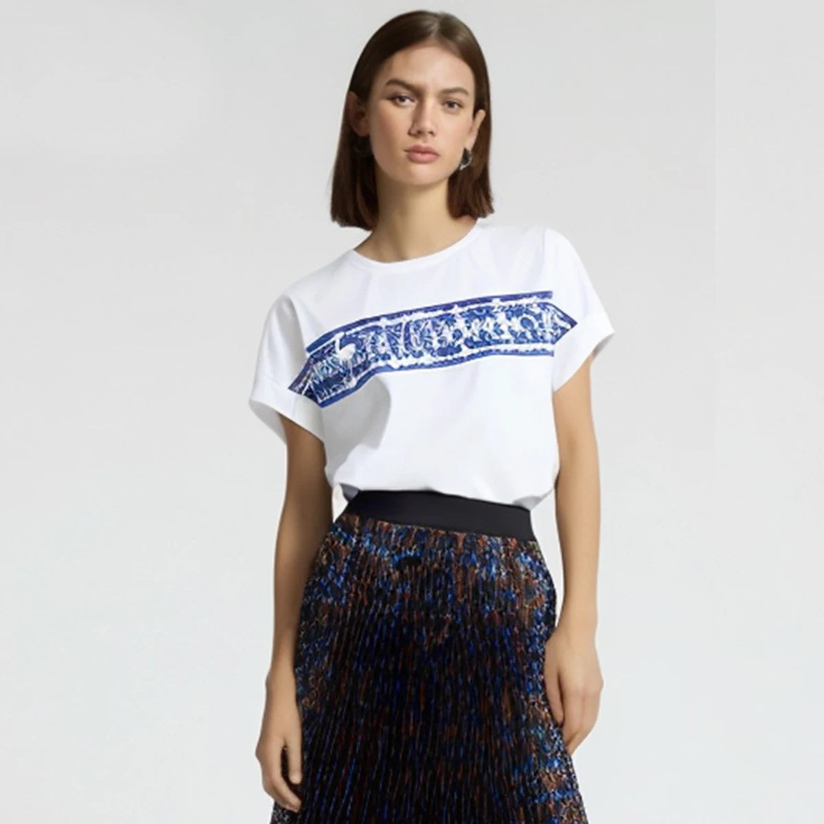 Women's Summer Cotton Tee O-Neck Letter Print Basic Top