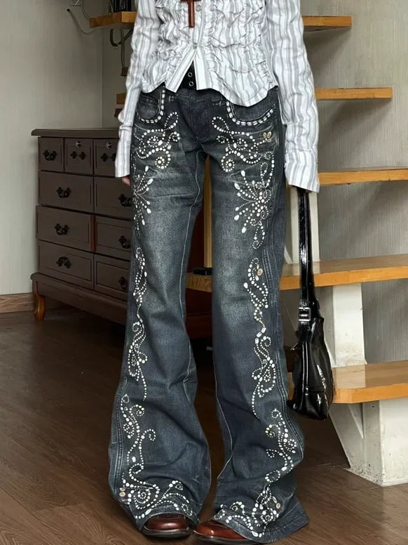 Women's Y2K Pearl High Waist Flared Jeans